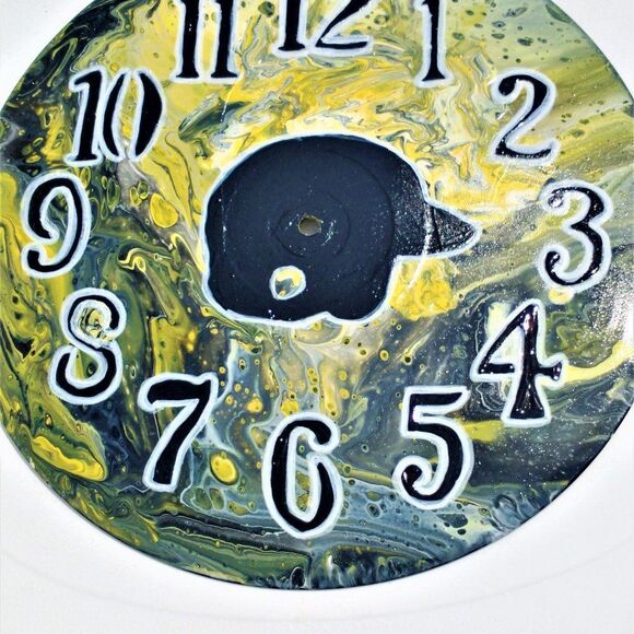Hand Crafted Baseball Abstract Hanging Wall Clock Analog Vinyl Record Fluid Art - Picture 4 of 13